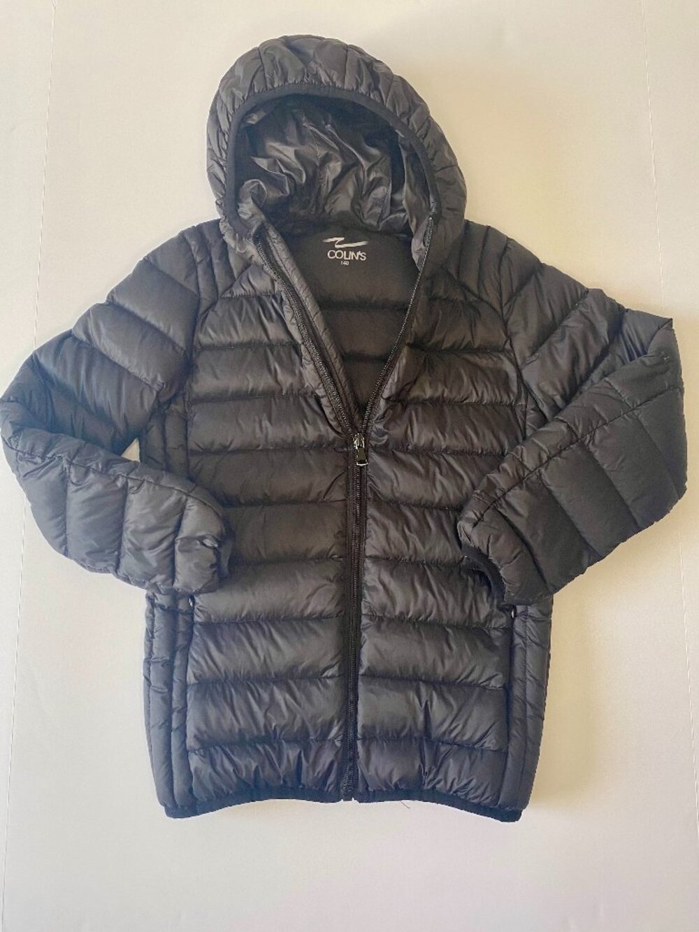 Colin's Kids Size 140 Black Hooded Down Puffer Jacket Slim Fit
